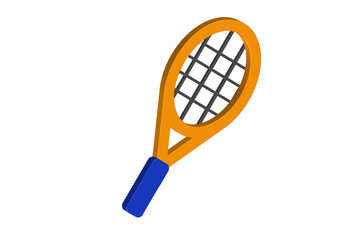 Simple 3D illustration of a tennis racket icon. Transparent background, PNG format.