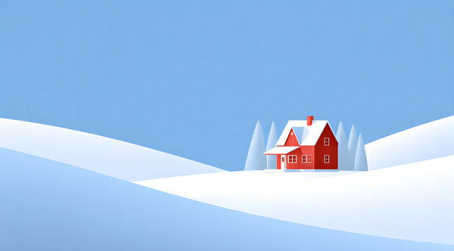 red house in snow - Powered by Adobe