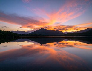 Fototapeta premium Sunset reflecting on a calm lake