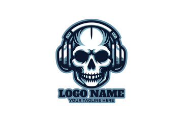 Fototapeta premium Skull Head Headphone Flat Logo