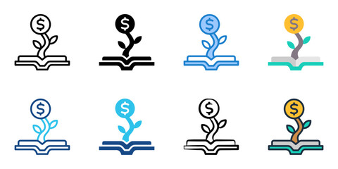 Financial Literacy icon set multiple style collection 
