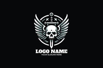 Skull Sword Wing Flat Logo