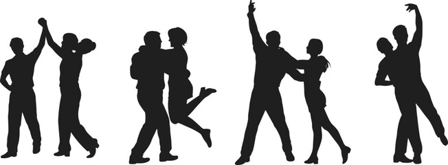 Silhouettes of couples dancing passionately, romantic dance moves, love, elegance, connection, ballroom, , 