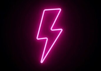 Neon sign of a lightning bolt glowing bright pink against a black background, representing energy, power, and speed; perfect for branding and design