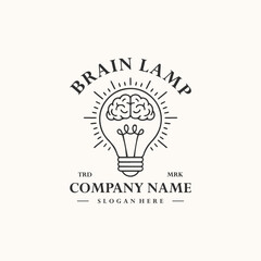 Brain lamp logo with vintage creative flair, symbolizing bright ideas, wisdom, and timeless innovation.