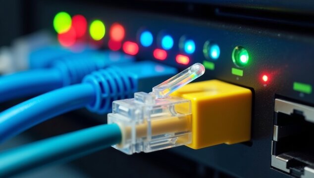 Digital communication technology is a business network cable connection. - Powered by Adobe