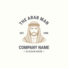 Arab man logo with vintage cultural elegance, symbolizing tradition, wisdom, and timeless identity.