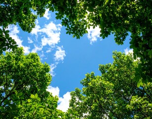 Obraz premium Lush canopy framing a vibrant sky