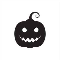 Halloween pumpkin faces, each with unique carved expressions such as evil grin, sharp fangs, wide smile, shocked look, and sinister eyes. Bold black silhouette design, clean vector style, on white bac
