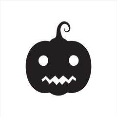 Halloween pumpkin faces, each with unique carved expressions such as evil grin, sharp fangs, wide smile, shocked look, and sinister eyes. Bold black silhouette design, clean vector style, on white bac