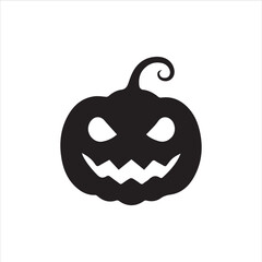 Halloween pumpkin faces, each with unique carved expressions such as evil grin, sharp fangs, wide smile, shocked look, and sinister eyes. Bold black silhouette design, clean vector style, on white bac