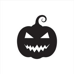 Halloween pumpkin faces, each with unique carved expressions such as evil grin, sharp fangs, wide smile, shocked look, and sinister eyes. Bold black silhouette design, clean vector style, on white bac