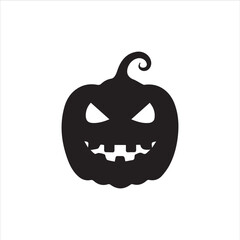 Halloween pumpkin faces, each with unique carved expressions such as evil grin, sharp fangs, wide smile, shocked look, and sinister eyes. Bold black silhouette design, clean vector style, on white bac
