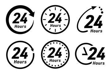 24時間サービス アイコンセット（時計・営業・サポートのシンボル ベクター 編集可能）
