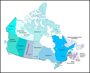 Colorful political map of Canada showing provinces, territories, and capital cities. © Umm Hamzah