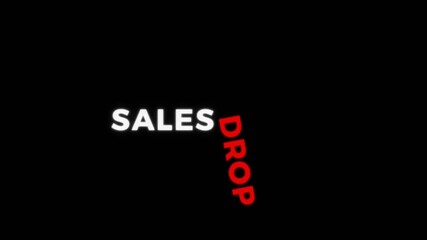 Animated text showing the phrase “SALES DROP,” with the word “DROP” falling down in red. A dynamic visual concept for business, marketing, finance, and economic decline presentations.