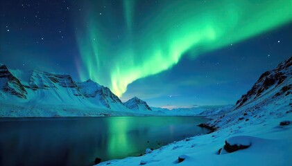 Fototapeta premium Breathtaking Aurora Borealis over Frozen Arctic Lake Magical Winter Wonderland