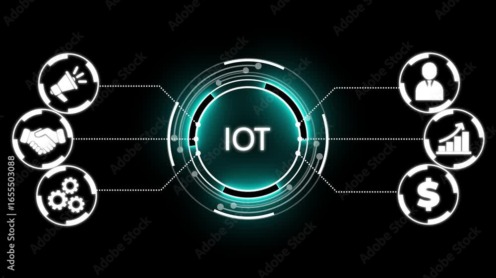 Poster internet of things - iot concept. businessman offer iot products and solutions. new business concept