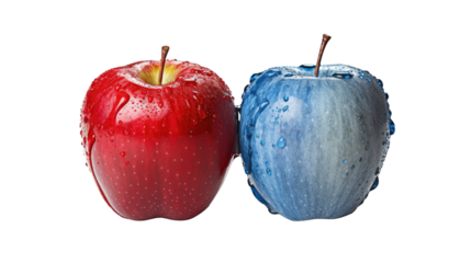 apple split in half one side fresh and red other side on white background