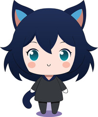 Chibi anime girl with twin tails and a school uniform, Chibi anime girl dressed as a cat