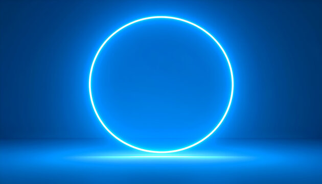 Bright neon blue circles glowing strongly on dark blue backgrounds, futuristic sci-fi effect