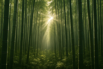 Sunlit Bamboo Forest Grove