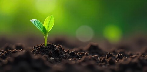 Fototapeta premium Vibrant Green Sprout Emerging from Rich Soil A Symbol of Renewal and Growth