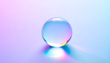 Glossy transparent bubble sphere with rainbow reflection.