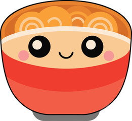 Kawaii ramen bowl with big anime eyes and smiling face