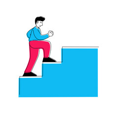 Minimalist Line Art Man Climbing Stair Illustration Success Concept