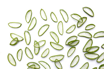 Sliced aloe vera pieces with translucent gel