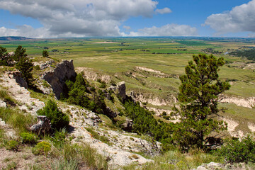 Summer View of the North Platte River Valley from the Overlook atop Scotts Bluff National Monument in Nebraska.
