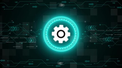 Management setting gear maintenance and fixing symbol digital concept. Futuristic neon tech interface cyber technology circle dashboard setting. - Powered by Adobe