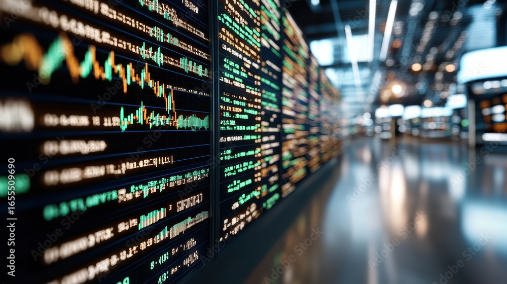 Aufkleber high tech trading display with fluctuating market data and graphs