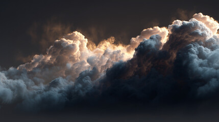 Ominous, heavily shadowed storm clouds with dramatic golden and white highlights from a hidden light source, expressing tension, darkness, and impending weather event