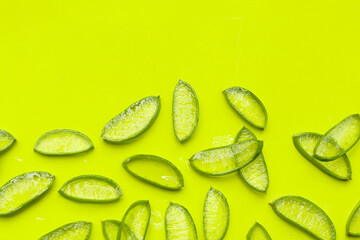 Sliced aloe vera pieces with translucent gel