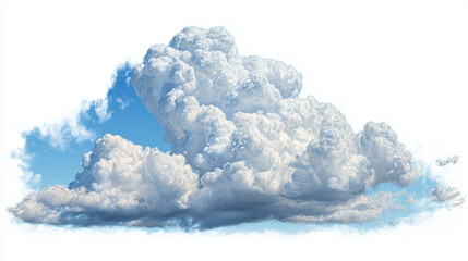 Large fluffy cumulus cloud with hints of blue sky, isolated on a transparent background, representing a natural and dreamy sky element.