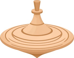 A light brown spinning top with concentric circles on its wide base and a small, tapered top