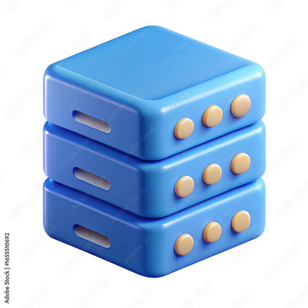 Poster 3d stacked server racks icon isolated on transparent background for digital storage solutions