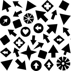 Obraz premium Collection of diverse black directional arrows and cursor icons on white background
