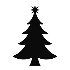 Simple black silhouette of a christmas tree with a star topper