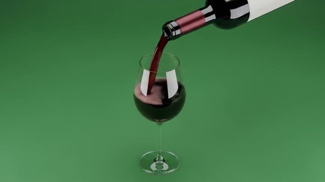 Pouring Red Wine into Elegant Glass Against Green Background: A Stunning Visual of Wine Tasting