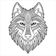 Obraz premium Wolf Coloring Page Mandala Style Vector Line Art Illustration