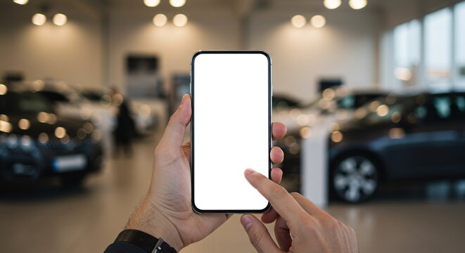 Smartphone Mockup in Car Dealership Showroom - Powered by Adobe