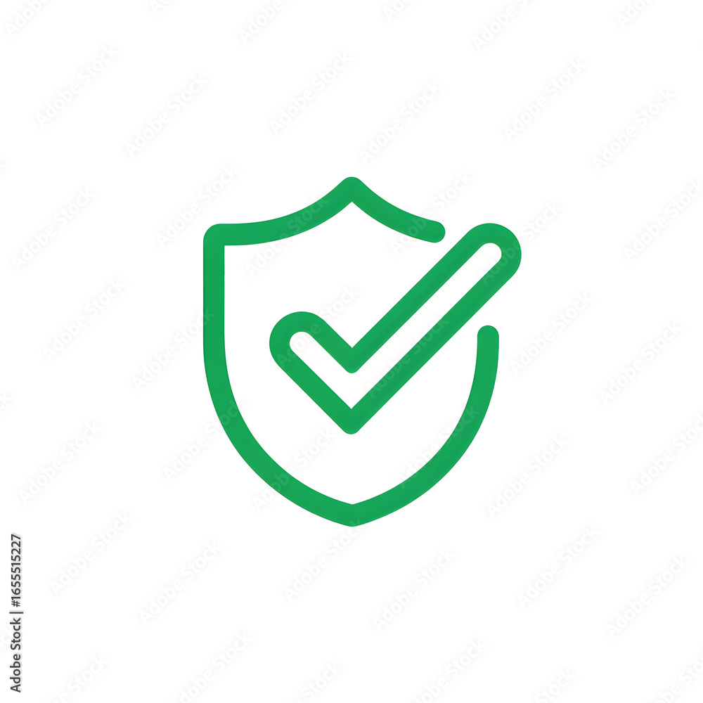Poster green shield with check mark symbol for security and approval