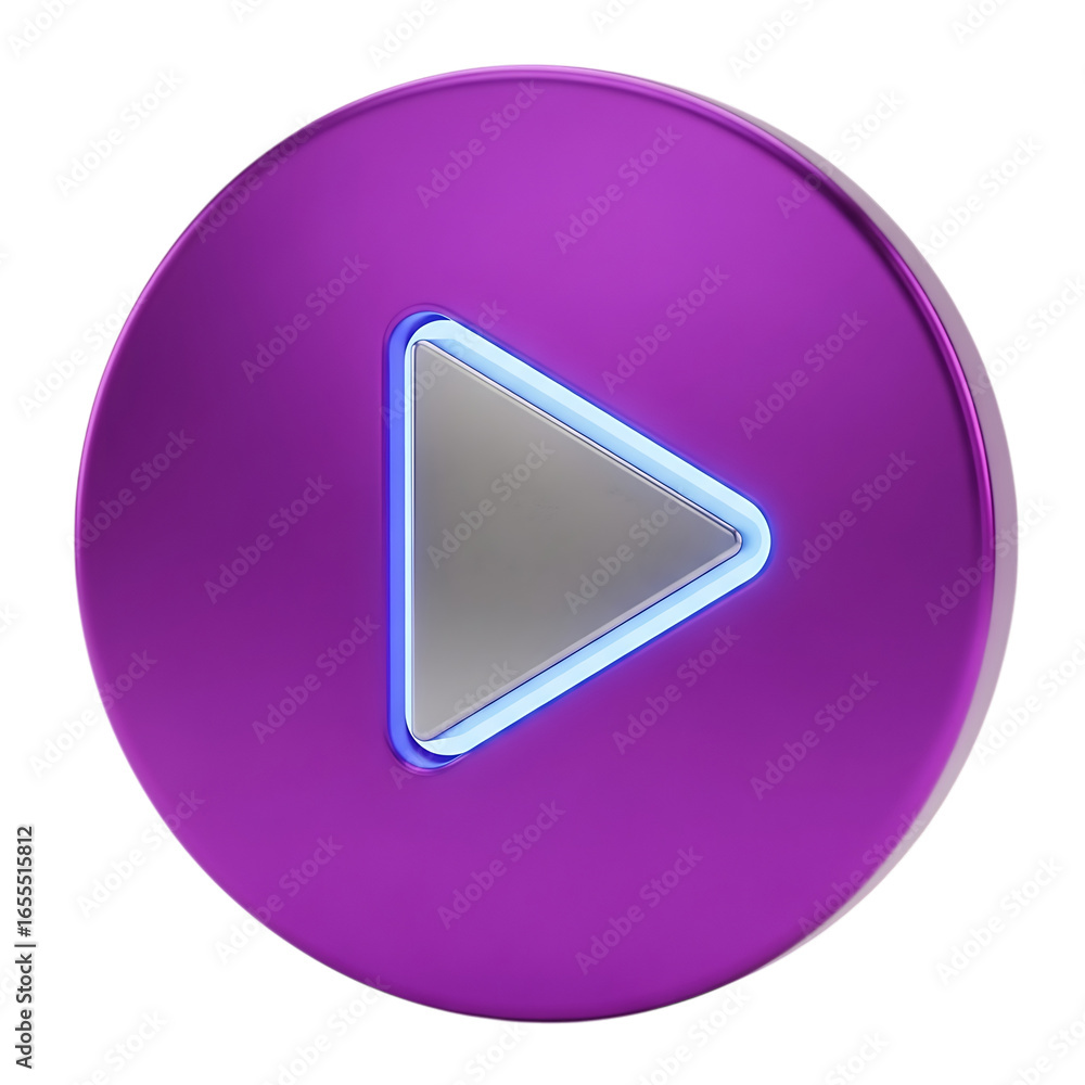 Poster purple play button icon with a triangular arrow pointing to the right, perfect for media players and