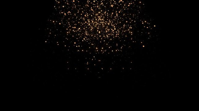 Golden confetti sparkle falling dark background Sparkling golden confetti across dark backdrop luxurious celebration perfect for party visuals, award ceremony, new year ceremonies, luxury invitation