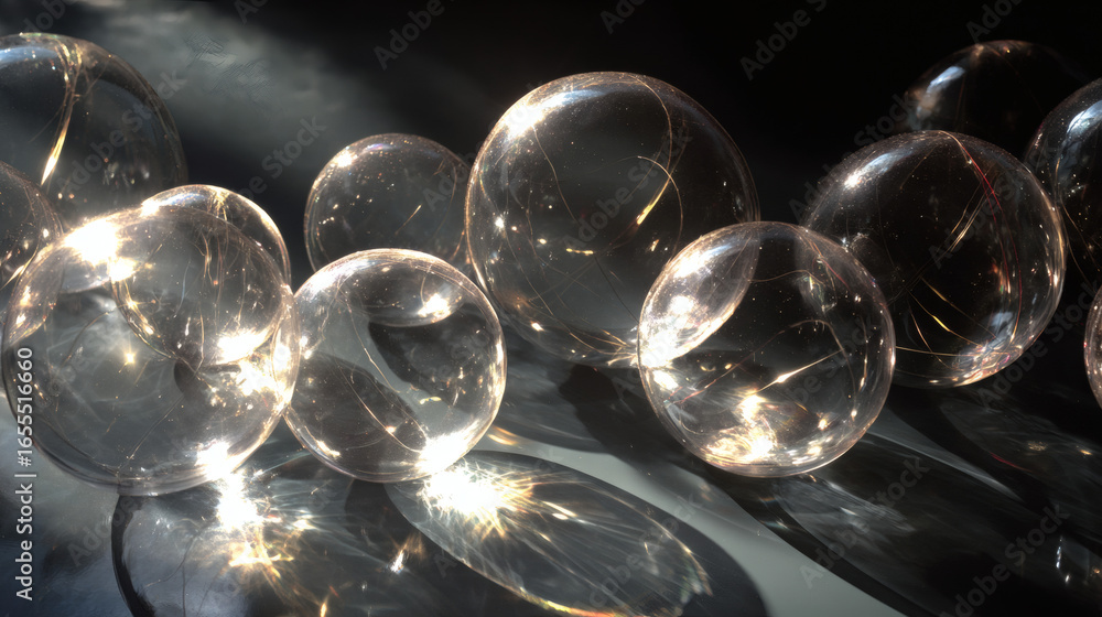 Aufkleber floating clear orbs with faint white glow create mesmerizing display in shadows, reflecting light be