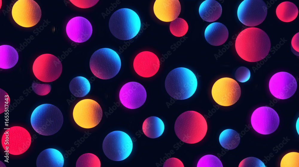 Aufkleber colorful neon dots in playful pattern create vibrant and dynamic visual effect against dark backgrou