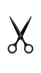 Simple black scissors illustration on white background, featuring a subtle drop shadow